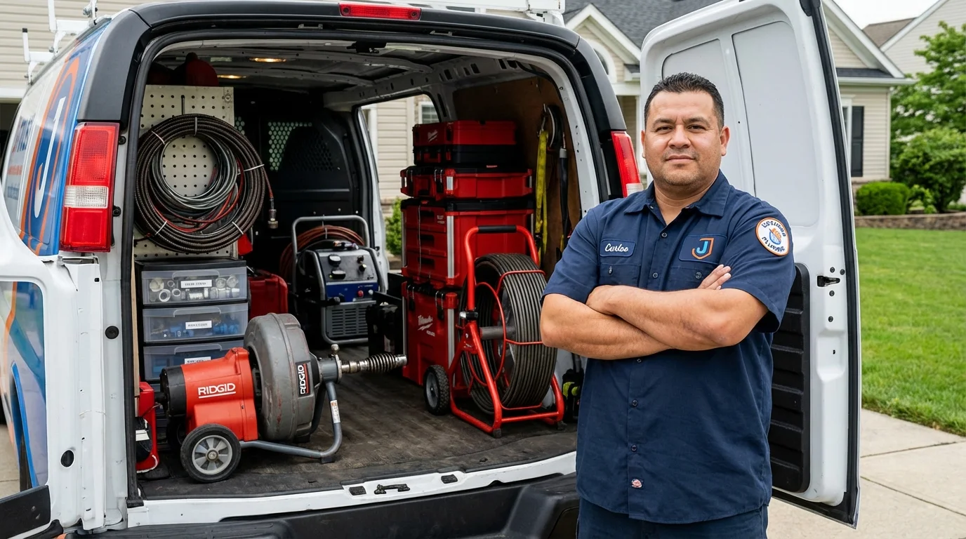 Professional drain cleaning equipment and Johns Plumbing LLC plumber in Mays Landing