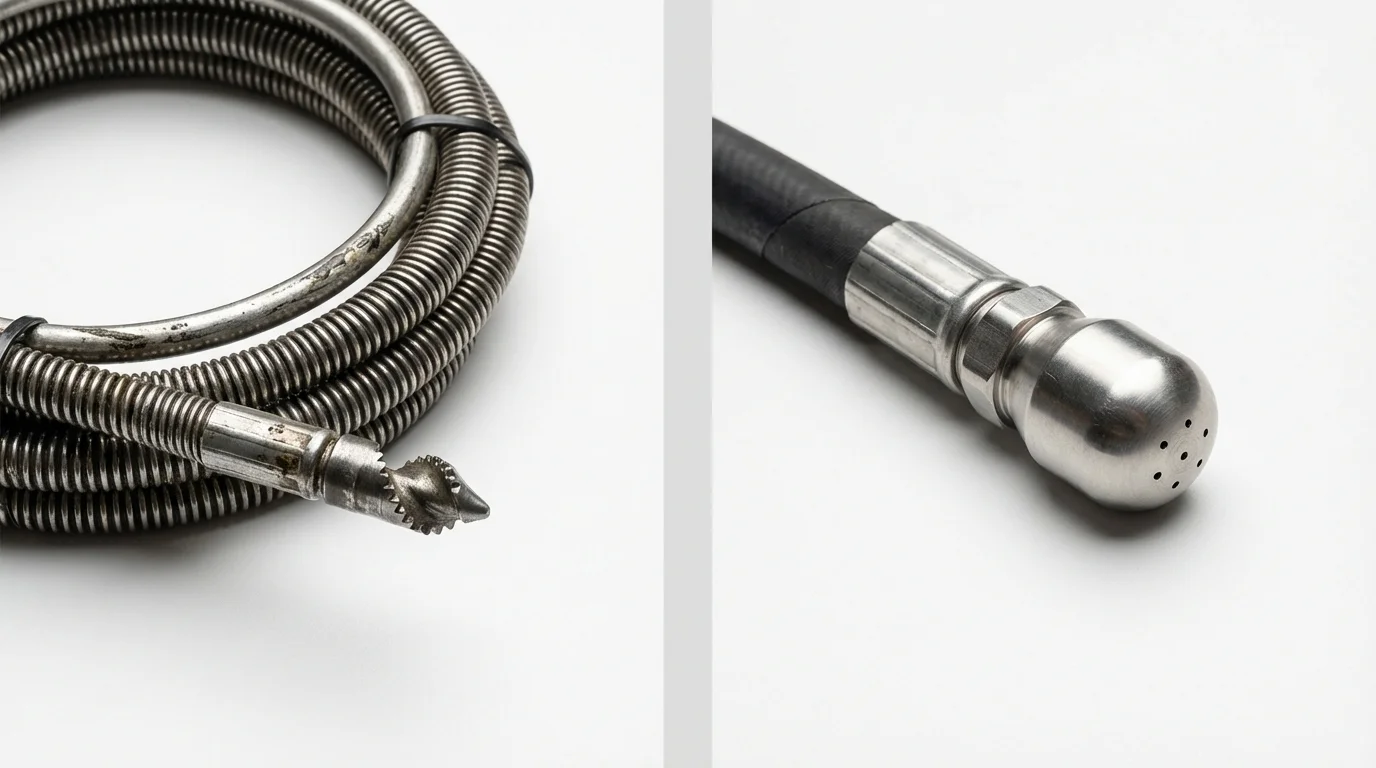 Drain snake cable and hydro jetting nozzle used for drain cleaning in Mays Landing, NJ