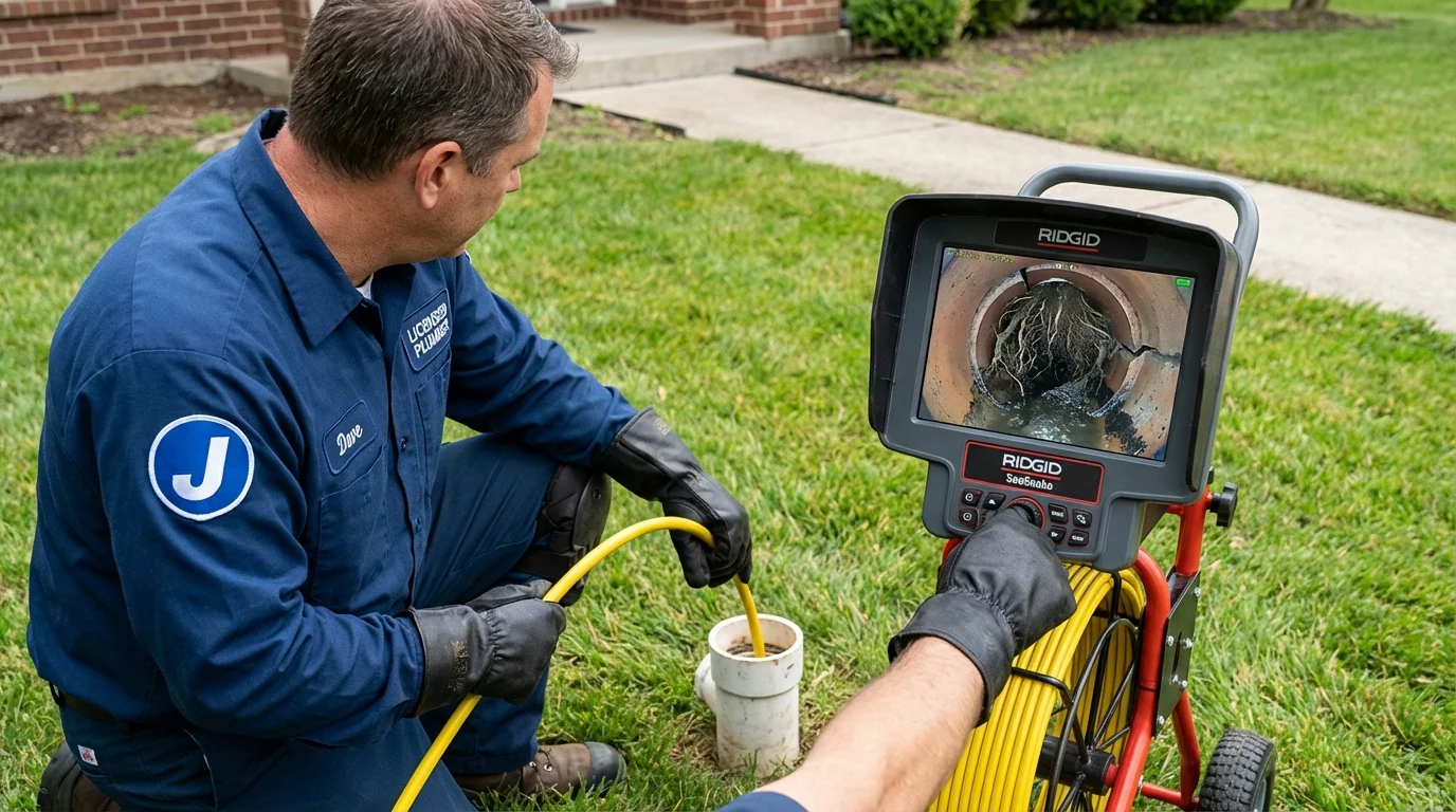 Sewer camera inspection being performed by Johns Plumbing LLC in Mays Landing