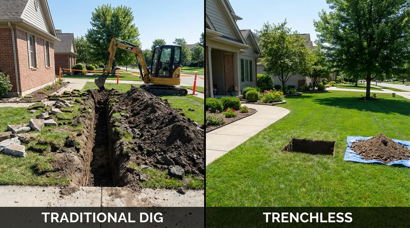 Trenchless sewer repair with minimal yard damage versus traditional excavation in Mays Landing, NJ